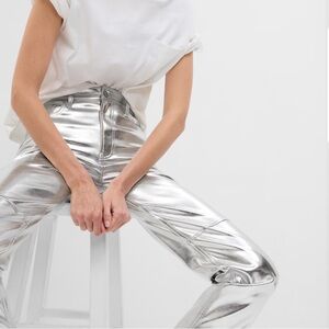 High Rise Vegan Leather Silver Metallic Pants, Gap